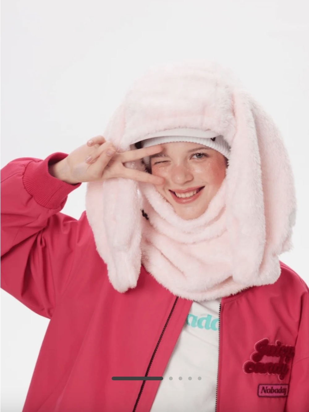 Plush Bunny Hood Scarf for Kids - Light Pink